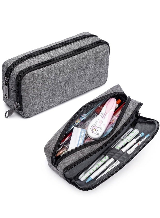 Big Capacity Pencil Pen Case Nylon Large Pencil Pouch Simple Stationery Bag Office Organizer Pen Bag for Men Women - Grey - Image 1