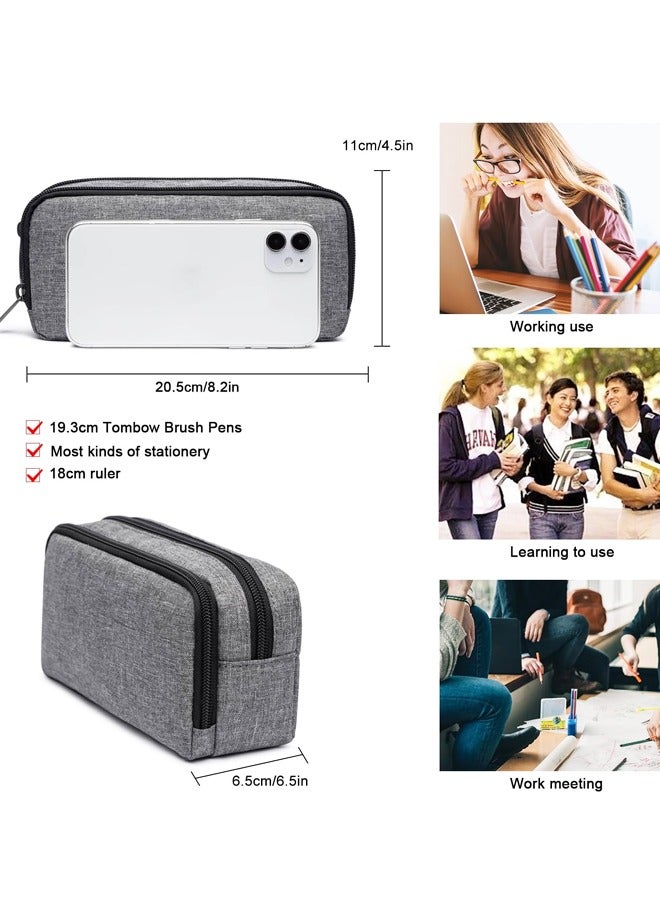 Big Capacity Pencil Pen Case Nylon Large Pencil Pouch Simple Stationery Bag Office Organizer Pen Bag for Men Women - Grey - Image 2