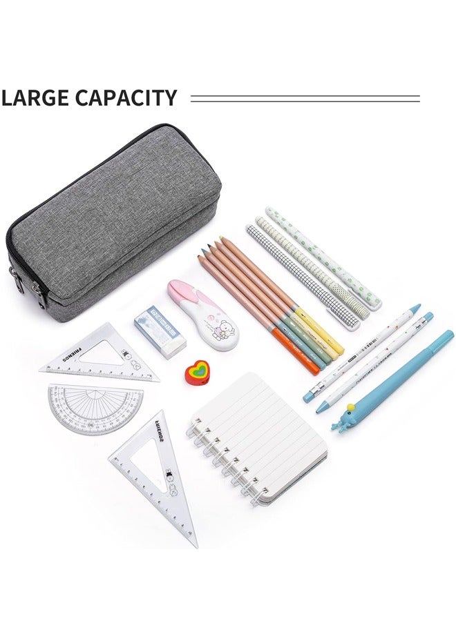 Big Capacity Pencil Pen Case Nylon Large Pencil Pouch Simple Stationery Bag Office Organizer Pen Bag for Men Women - Grey - Image 3