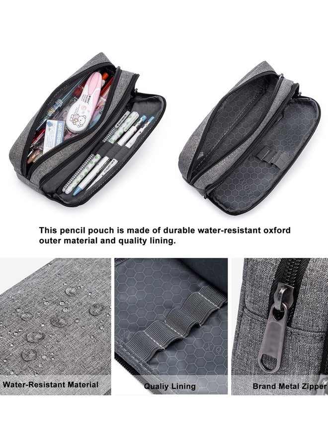 Big Capacity Pencil Pen Case Nylon Large Pencil Pouch Simple Stationery Bag Office Organizer Pen Bag for Men Women - Grey - Image 4