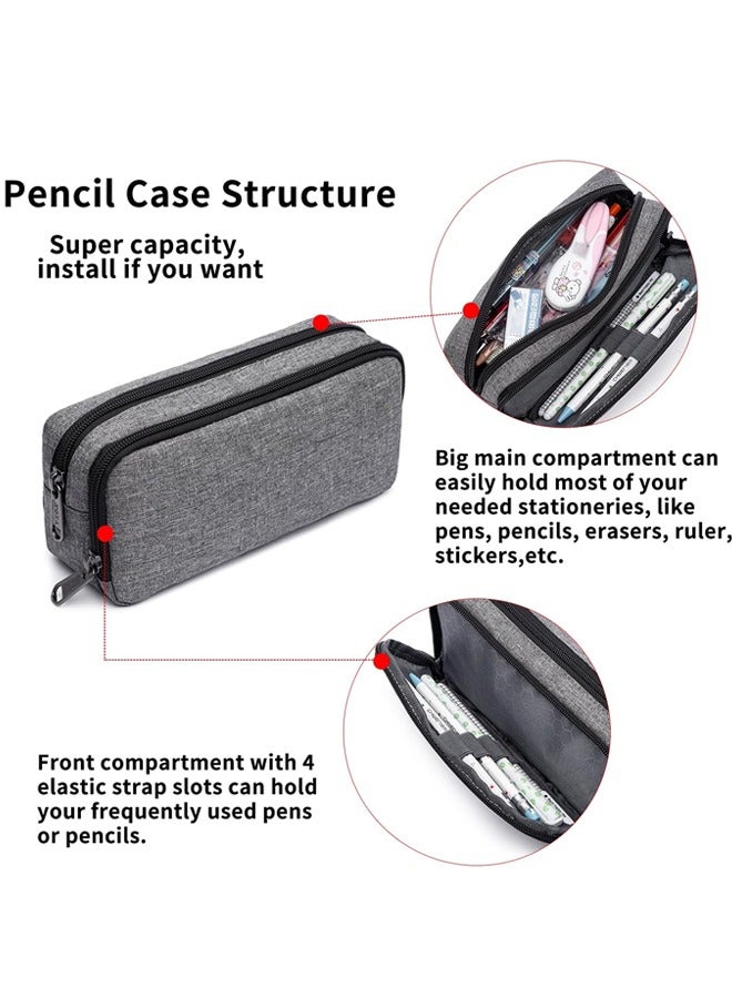 Big Capacity Pencil Pen Case Nylon Large Pencil Pouch Simple Stationery Bag Office Organizer Pen Bag for Men Women - Grey - Image 5