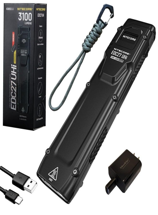 نايت كور مصباح يدوي نايت كور EDC27 UHi بقوة 3100 لومن، قابل لإعادة الشحن عبر منفذ USB، بتصميم نحيف، مزود بمحول شحن من ماركة إديسون برايت. - Image 1