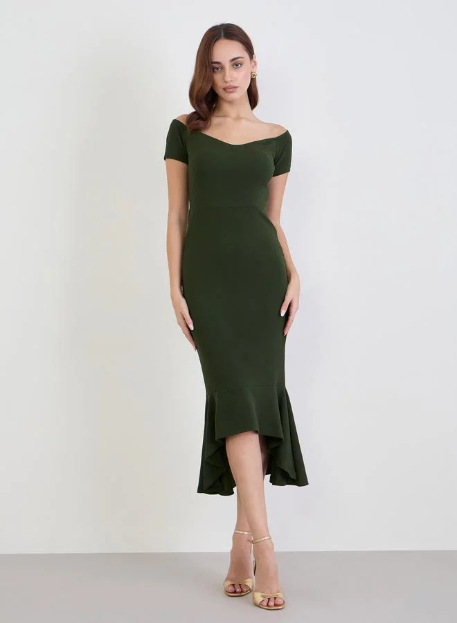 Styli Styli Olive Bodycon Midi Dress