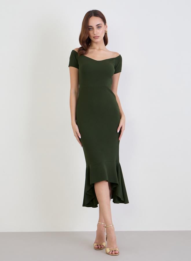 Styli Olive Bodycon Midi Dress - Image 3