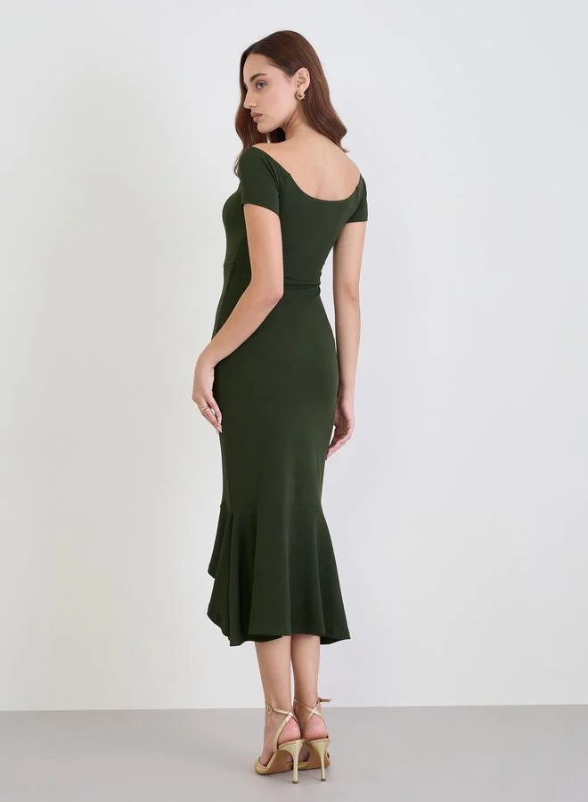 Styli Styli Olive Bodycon Midi Dress