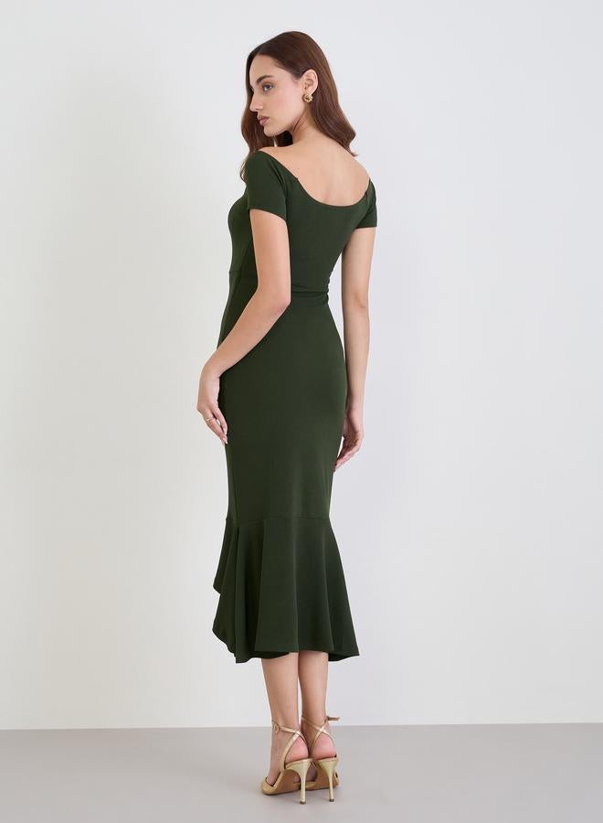 Styli Olive Bodycon Midi Dress - Image 5