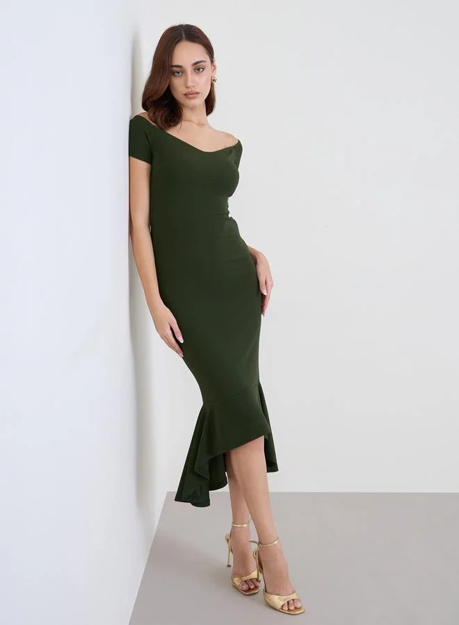 Styli Styli Olive Bodycon Midi Dress