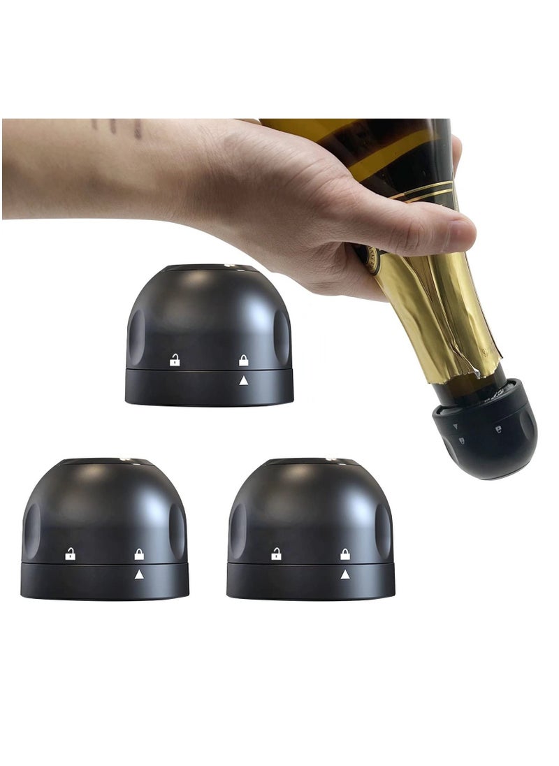 Excefore Champagne Stopper 3Pack Black, Leakproof Champagne Stoppers, Professional Champagne Saver Bottle Stopper, Keep Champagne Fresh Perfect for Champagne, Cava, Prosecco & Sparkling Wine  - Image 1