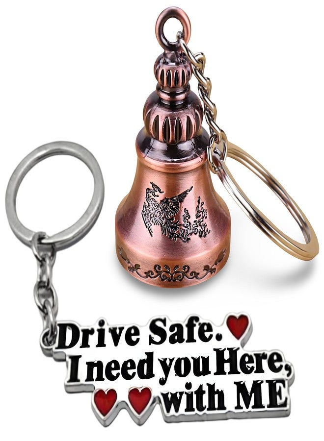 AEROSTARK Bronze Guardian Bell & Drive Safe Keychain Combo - Biker Luck with Safety Message Keyring - Gift for Husband, Boyfriend, Dad, Brother - Birthday, Rakhi (Bronze Bell & Drive Safe Combo) - Image 1