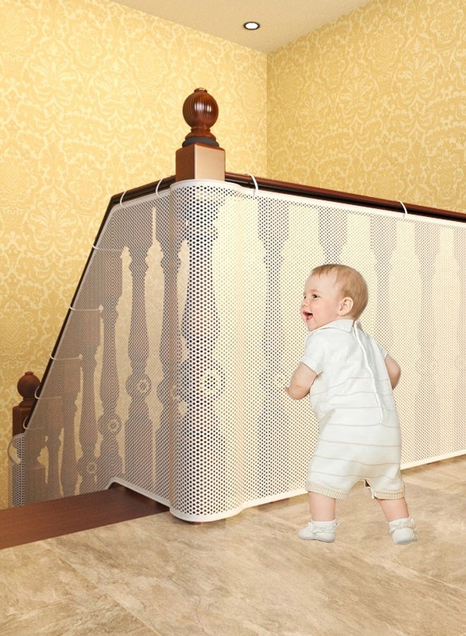 Hanayo Baby Safety Net Safety Stair Railing Mesh Net for Kids Toys Pets Children's Outdoor Window Balcony Fence Protection Mesh No Drilling for Children Kids Pets(White,300x78cm) - Image 2