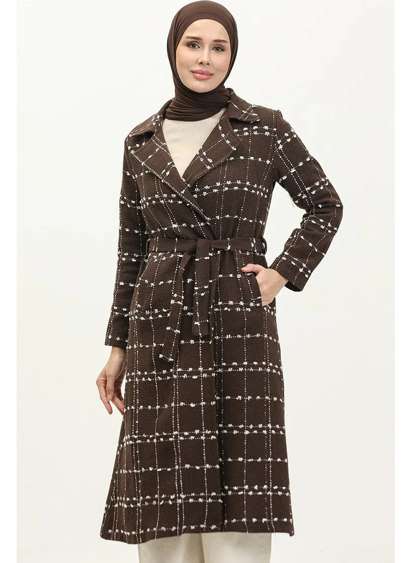 Sefa Merve Tweed Belted Cape 5507-01 Brown