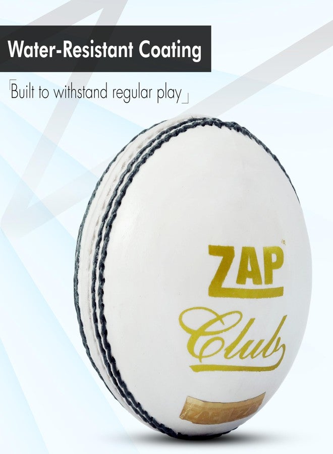 زاب كرة كريكيت جلدية من نادي ZAP - ضمان 20 أوفر أبيض (قطعتان)، معتمدة من المجلس الدولي للكريكيت، كرة جلدية حقيقية مقاومة للماء مخيطة يدويًا. - Image 4