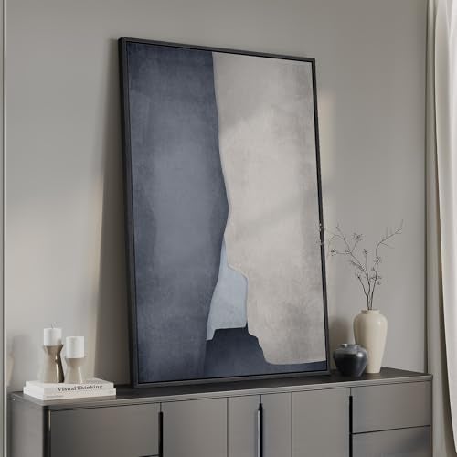 Cuspin Framed Blue Abstract Wall Art 1 Piece Large Modern Canvas Prints Paintings Artwork for Walls Minimalist Blue Gray Cool Tones Pictures for Living Room Bedroom Dining Room Hallway Wall Decor 24x36 In - Image 1