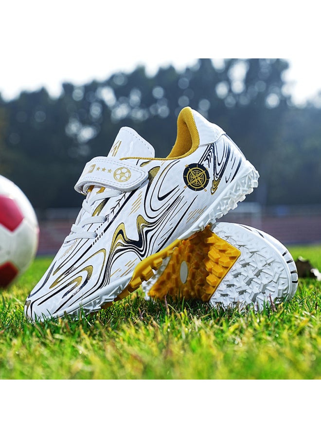 Messi Children's Football Shoes TF Short Nails - Wear-Resistant Training Shoes for Boys and Girls, Breathable Velcro, Platinum M630-1 with Socks and Shin Guards