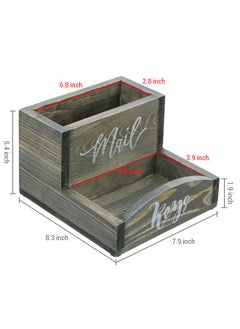 MyGift Vintage Gray Solid Wood Mail Holder And Key Organizer Entryway Storage Tray With Cursive Mail And Keys Word Design, Office Desktop Organizing Bin  - Image 5