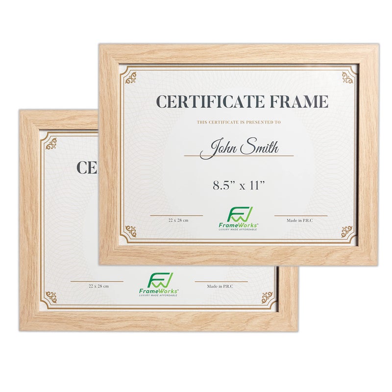 FrameWorks 8.5x11 Classic Wooden Document Frames Tempered Glass/Natural Oak / 2-Pack - Image 1