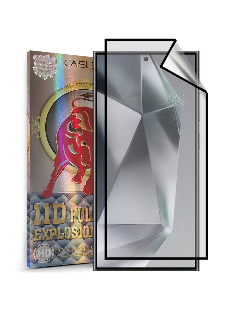كايسلز واقي شاشة نانو سيراميكي 11D بتغطية كاملة من الحافة إلى الحافة مقاوم للانفجار من Caisles لهاتف Samsung Galaxy S24 Ultra باللون الأسود