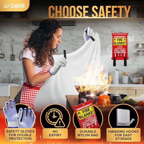 JJ CARE Fire Blanket – 4 Packs with Hooks and Gloves – 40” x 40” Fire Blankets Emergency for Home and Kitchen, High Heat Resistant and Flame Protection for Kitchen, Car, Office, Camping & Home Safety - Image 4