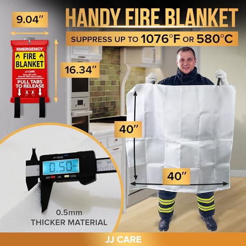 JJ CARE Fire Blanket – 4 Packs with Hooks and Gloves – 40” x 40” Fire Blankets Emergency for Home and Kitchen, High Heat Resistant and Flame Protection for Kitchen, Car, Office, Camping & Home Safety - Image 3