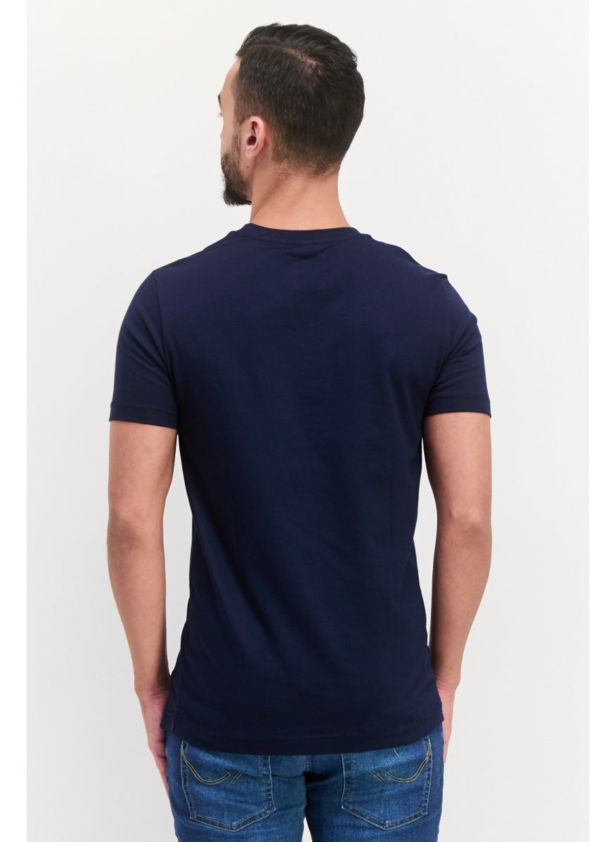 Free Soul - Men Crew Neck Short Sleeve Graphic Printed T-Shirt, Navy Blue - Image 1