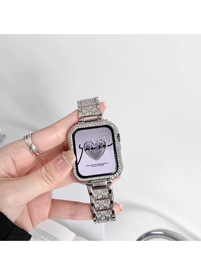 RTYY سوار ساعة بلينغ متوافق مع سلسلة ساعات أبل 42 مم/41 مم/40 مم/38 مم، سلسلة ساعات آي واتش 10/9/8/7/6/SE/5/4/3/2/1، سوار معصم بديل أنيق من المعدن مرصع بأحجار الراين للنساء، حزام ساعة أبل معدني للنساء - Image 4