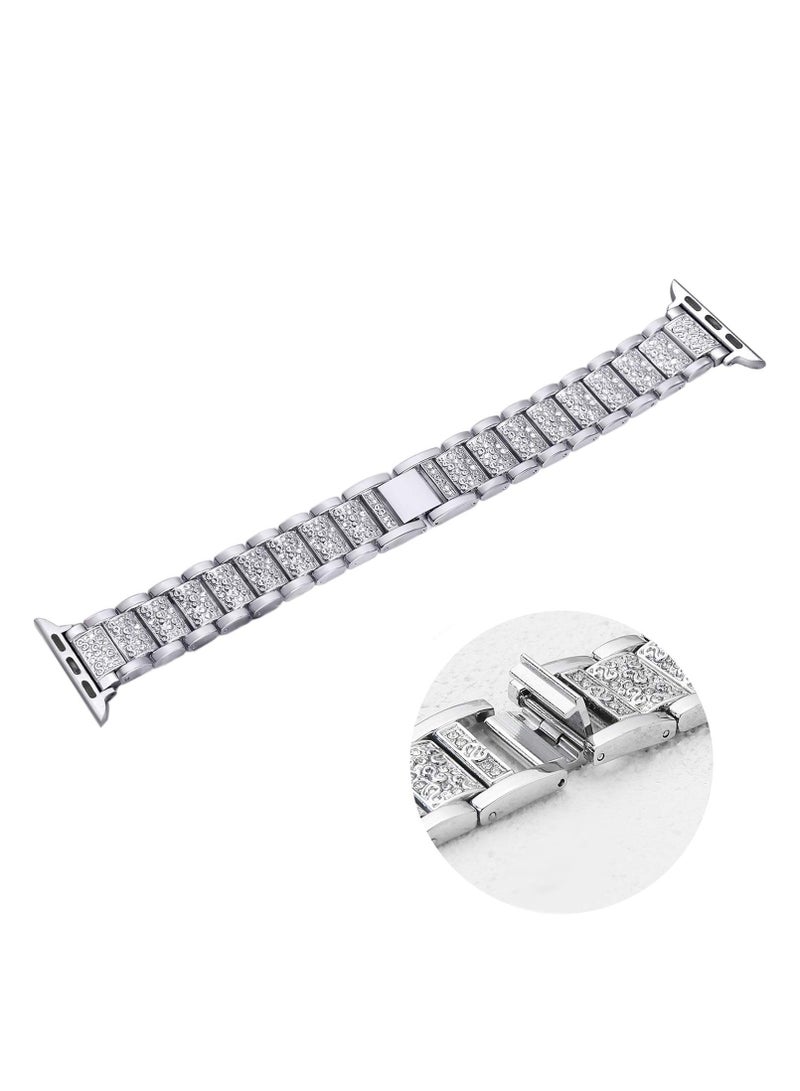 RTYY سوار ساعة بلينغ متوافق مع سلسلة ساعات أبل 42 مم/41 مم/40 مم/38 مم، سلسلة ساعات آي واتش 10/9/8/7/6/SE/5/4/3/2/1، سوار معصم بديل أنيق من المعدن مرصع بأحجار الراين للنساء، حزام ساعة أبل معدني للنساء - Image 5