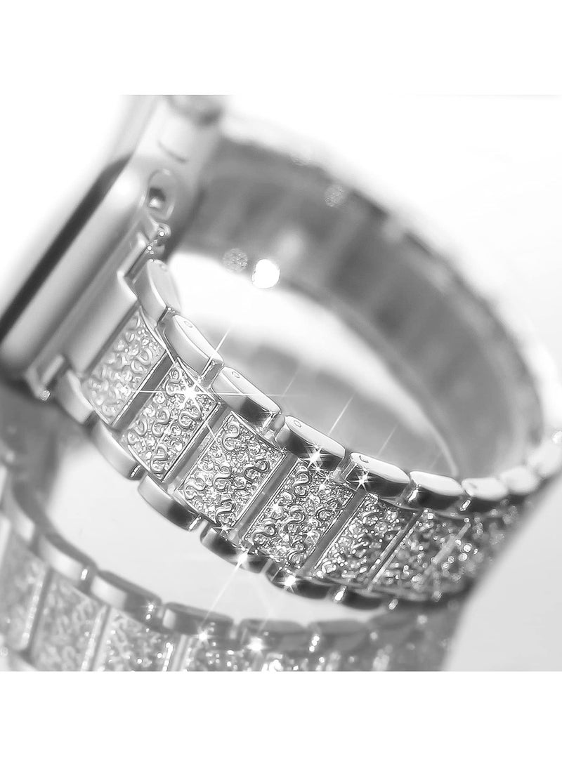 RTYY سوار ساعة بلينغ متوافق مع سلسلة ساعات أبل 42 مم/41 مم/40 مم/38 مم، سلسلة ساعات آي واتش 10/9/8/7/6/SE/5/4/3/2/1، سوار معصم بديل أنيق من المعدن مرصع بأحجار الراين للنساء، حزام ساعة أبل معدني للنساء - Image 3