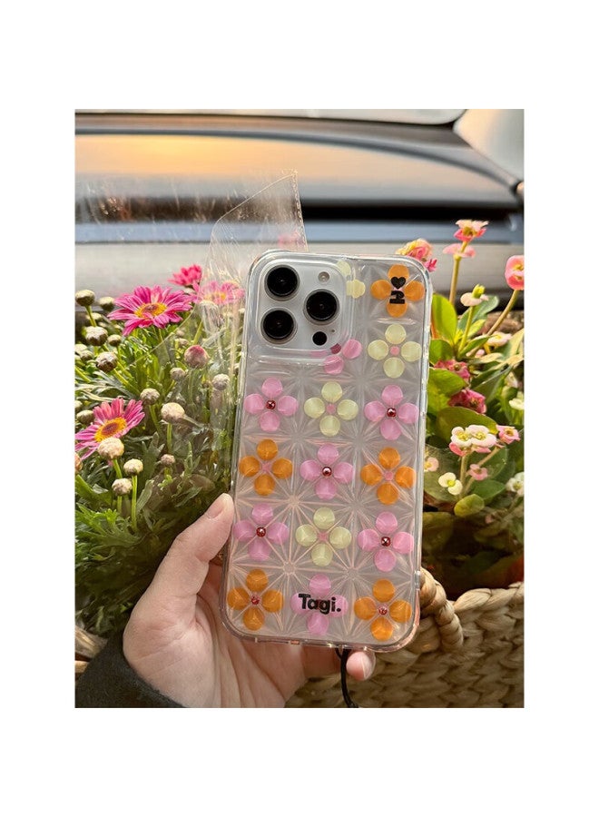 Tagi. Tagi Ice Cube Diamond Transparent Phone Case, Full Protection Anti-drop, 3d Cute Transparent Creative Phone Chain, Suitable For Iphone17promax-raspberry Small Flower - Image 3