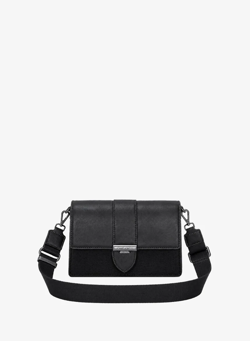 David Jones leather shoulder and cross body bag with flap- cross body leather and textile messenger purse with adjustable strap model cm7728