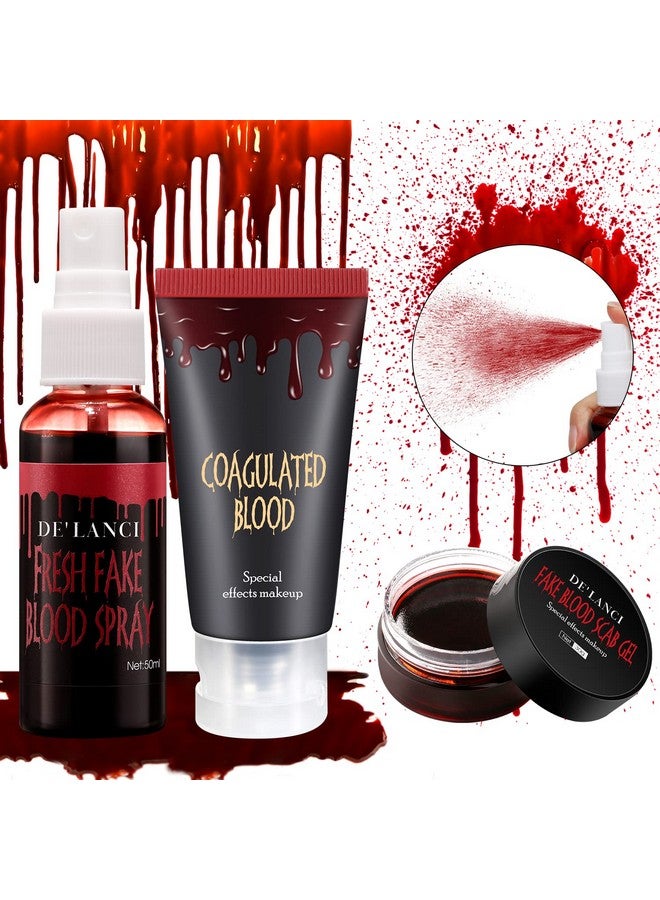BEUSELF Halloween Fake Blood Makeup Kitedible Fake Blood Gel 1.06Oz + Fake Blood Spray 1.76Oz + Coagulated Blood 1.06Oz Realistic Washable Special Effects Sfx Makeup Set For Zombie Vampire Monster Cosplay  - Image 1