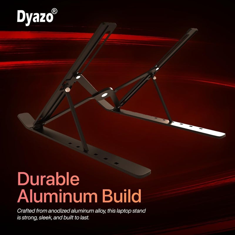 Dyazo حامل رفع الكمبيوتر المحمول القابل للطي من سبائك الألومنيوم للتبريد المهوى متوافق مع Macbook والكمبيوتر المحمول والأجهزة اللوحية حتى 15.6 بوصة - أسود - Image 3
