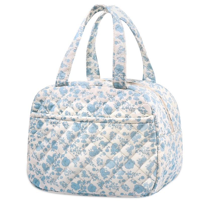 WOBAGMEN Quilted Lunch Box for Women,Lunch Box for Teen Girls,Cute Floral Lunch Bags for Work, School,Office,Picnic,Travel (Cute Blue Floral) - Image 1