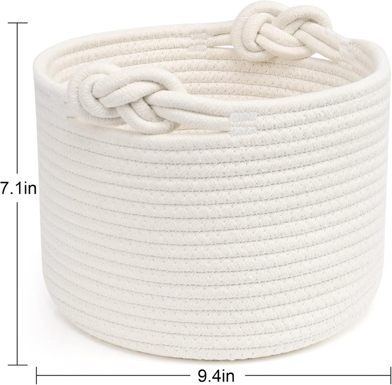 ABenkle سلة صغيرة منسوجة من ، سلة تخزين من حبل قطني للرفوف، سلة عيد الفصح المستديرة الصغيرة، سلة أطفال لطيفة، حاوية مستديرة مزخرفة للحضانة وغرفة النوم والحمام، مقاس 9.4 × 9.4 × 7.1 بوصة، سلة هدايا فارغة - Image 2