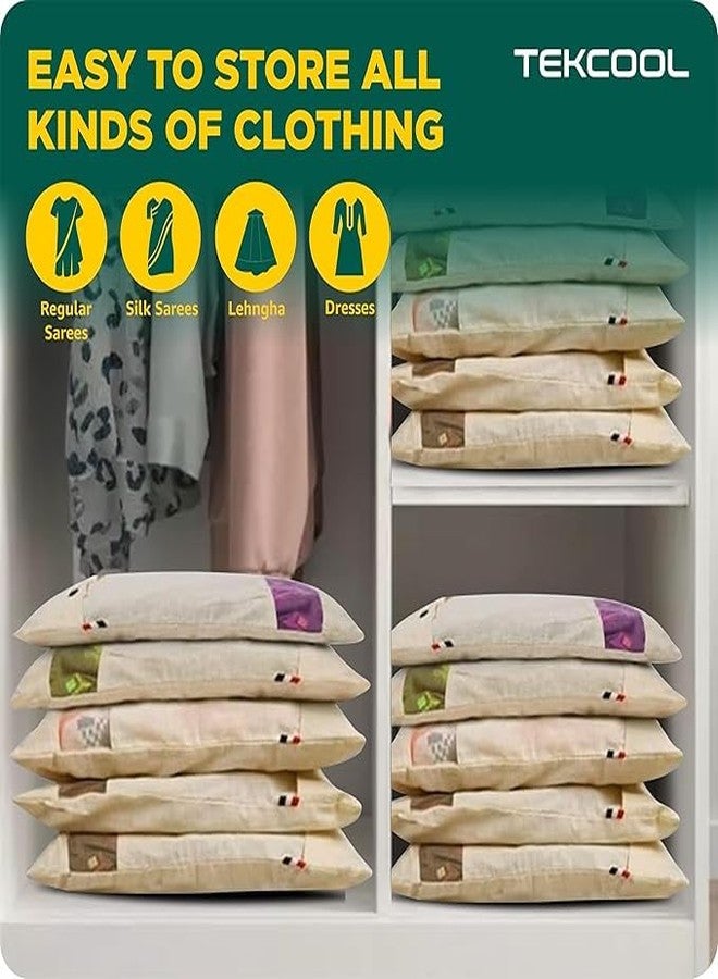TEKCOOL Cotton Saree Bags/Covers For Storage Set Of - 24 Big Size Single (16 X 14 Inches) With Zip Closure For Clothes Bags And Wardrobe Organizer With Transparent Mesh Window, Beige - Image 2