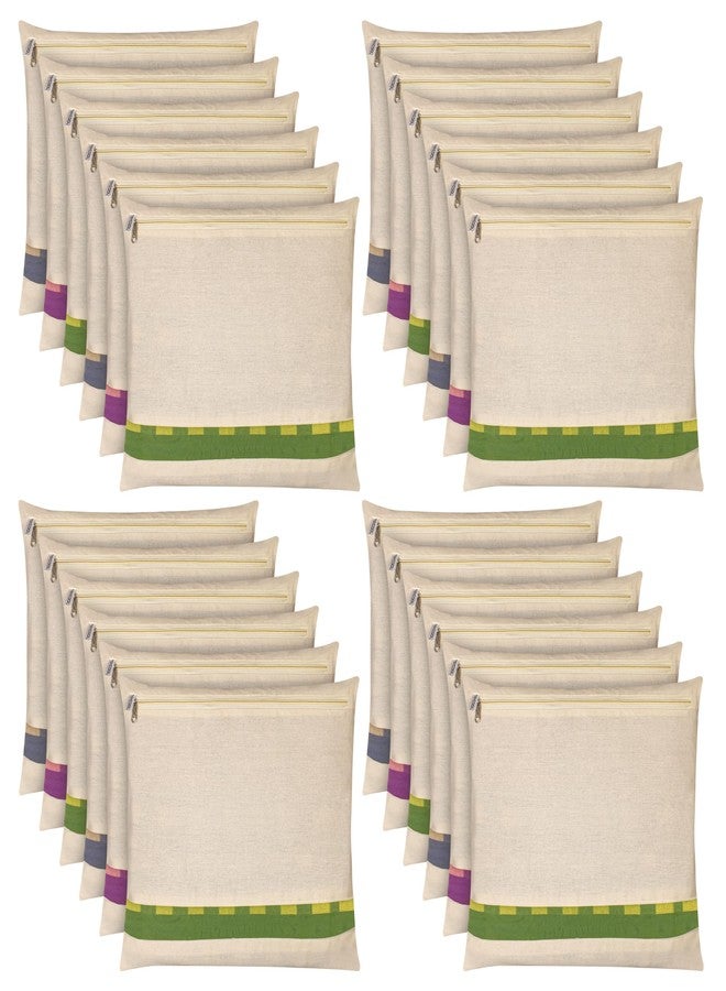 TEKCOOL Cotton Saree Bags/Covers For Storage Set Of - 24 Big Size Single (16 X 14 Inches) With Zip Closure For Clothes Bags And Wardrobe Organizer With Transparent Mesh Window, Beige - Image 1