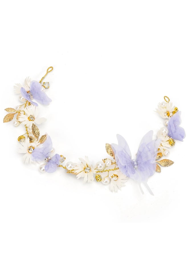 Vividsun Butterfly Headbands Flower Girl Hair Accessory with Pearls Butterfly Tiara for Christmas Birthday Cosplay Headpiece Purple and gold - Image 2