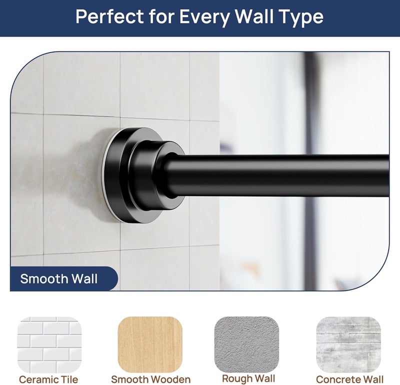 ENJOYBASICS 2 Pack Adjustable Spring Tension Shower Curtain Rod 81 to 167 cm, 7/8" Stainless Steel Matte Black No Drilling Rod for Window, Bathroom, Closet, Room Divider - Image 5