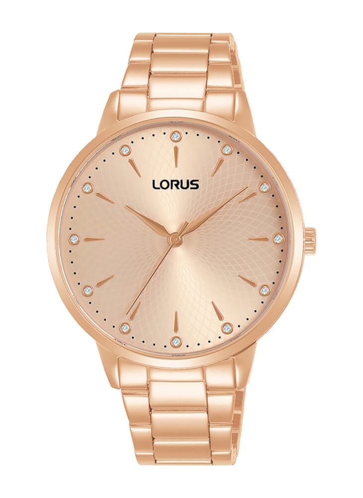 LORUS ساعة لوروس بتصميم قرص شمس ذهبي وردي فاتح للنساء من الفولاذ المقاوم للصدأ RG224TX9 - Image 1