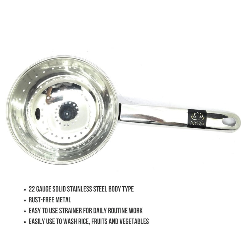 Nyra Stainless Steel StrainerColander with Handle for Rice Poha Vegetables and More Essential Kitchen Tools Home Kitchen 30 cm - Image 2