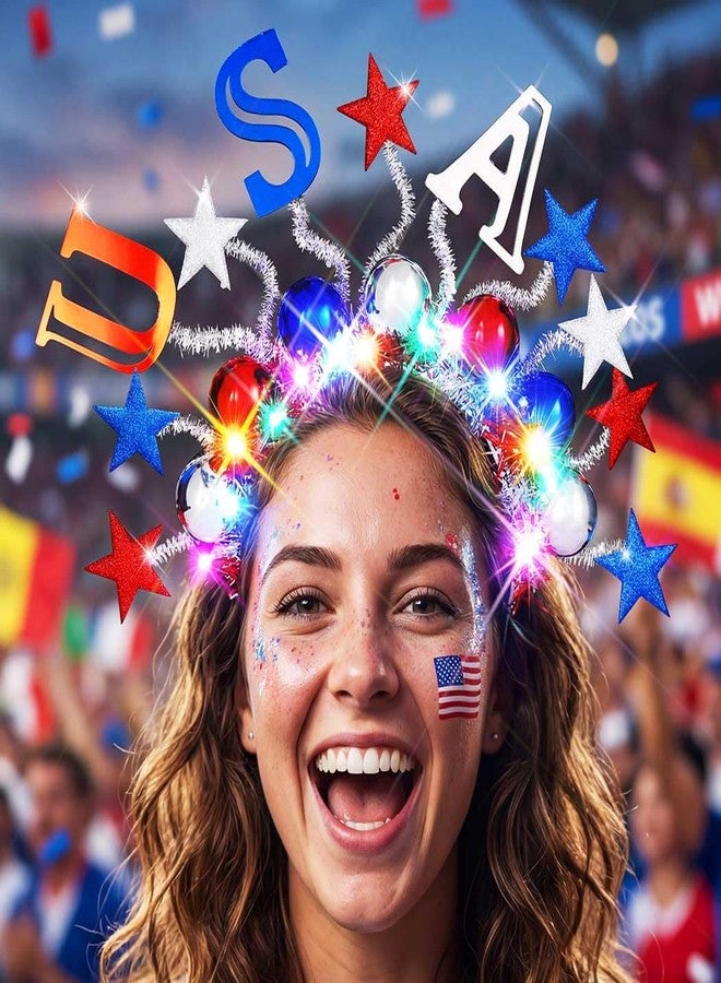 يونيكرا طوق رأس مضيء من يونيكرا للاحتفال بيوم الاستقلال الأمريكي، باللون الأحمر والأبيض والأزرق، إكسسوارات شعر وطنية للنساء (أحمر، أبيض، أزرق) - Image 1