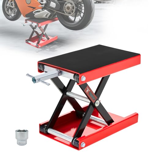 Donext Motorcycle Lift Scissor Jack, 1200 LB Capacity Wide Deck Hoist Stand Maintenance Bikes ATVs Garage Repair Center Stand Lift Jack, Red - Image 1