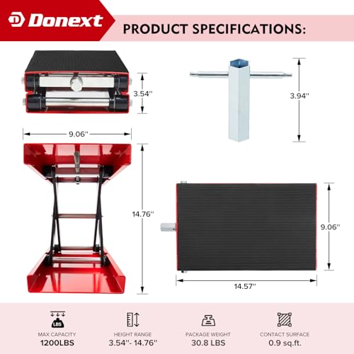 Donext Motorcycle Lift Scissor Jack, 1200 LB Capacity Wide Deck Hoist Stand Maintenance Bikes ATVs Garage Repair Center Stand Lift Jack, Red - Image 2