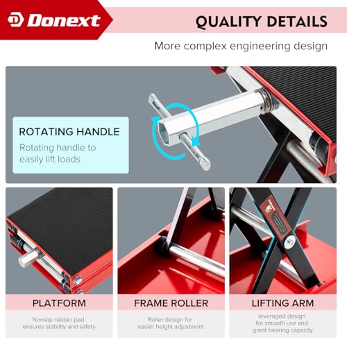 Donext Motorcycle Lift Scissor Jack, 1200 LB Capacity Wide Deck Hoist Stand Maintenance Bikes ATVs Garage Repair Center Stand Lift Jack, Red - Image 4