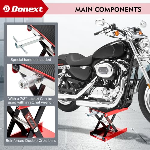 Donext Motorcycle Lift Scissor Jack, 1200 LB Capacity Wide Deck Hoist Stand Maintenance Bikes ATVs Garage Repair Center Stand Lift Jack, Red - Image 5