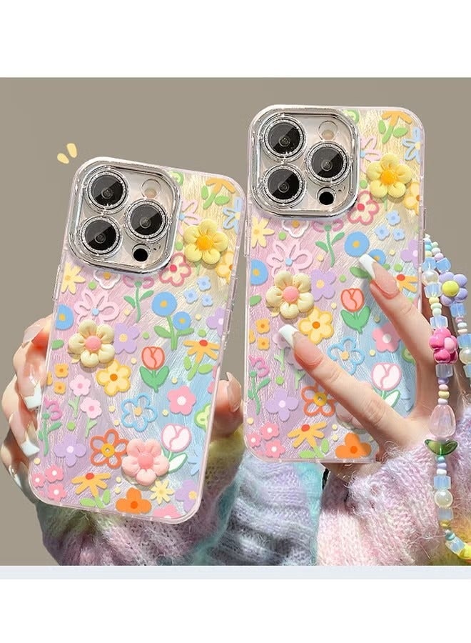 iPhone 16 Pro Max Cover Case ,Cute 3D Resin Flower with Lanyard Wrist Strap Women Girl IPhone Case Anti-Yellow & Anti-Scratch, Ultra Slim, for iPhone 16 Pro Max ( colorful ) - Image 4