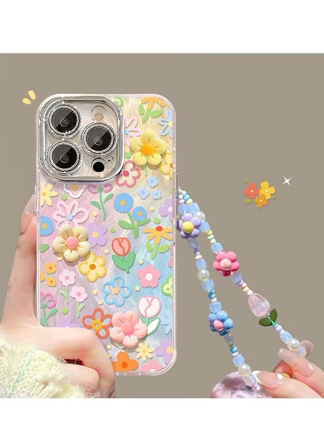 iPhone 16 Pro Max Cover Case ,Cute 3D Resin Flower with Lanyard Wrist Strap Women Girl IPhone Case Anti-Yellow & Anti-Scratch, Ultra Slim, for iPhone 16 Pro Max ( colorful ) - Image 1