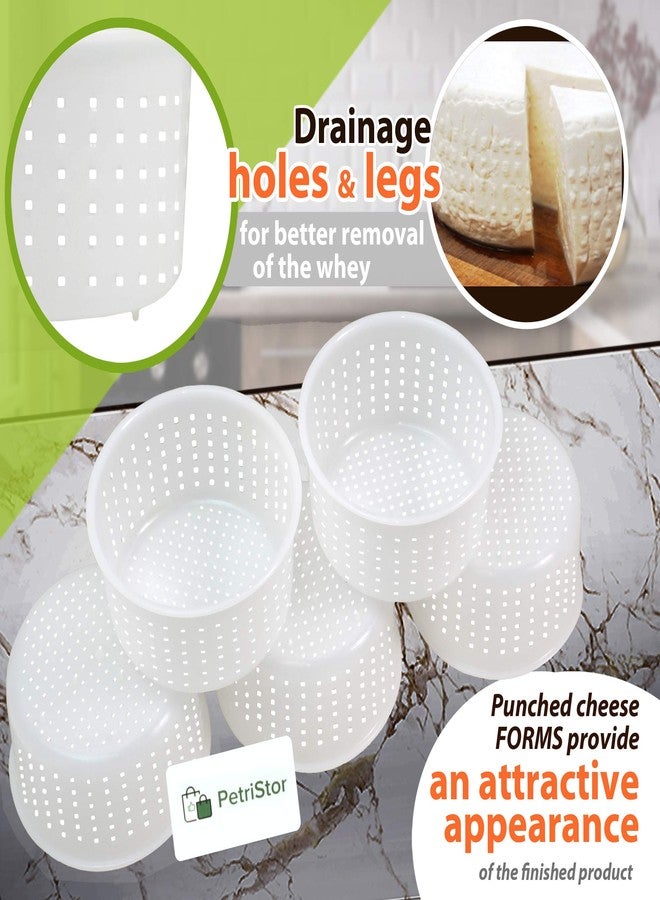 بتريستور قوالب جبن طري من بيتريستور، ٥ قطع، لصنع الجبن، سعة ٠.٨ لتر - قوالب جبن صغيرة - لوازم صنع الجبن المنزلي - قالب جبن كريمي - قوالب جبن طازج منزلي - سلة صنع جبن الفيتا - Image 3