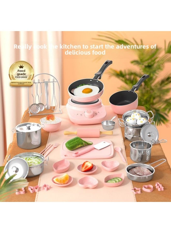 Mini Kitchen Can Be Cooked And Edible Real Cooking Real Small Kitchenware A Set Of Children's Toys A Full Set Of Birthday Gifts-Color:7-【273 Set】 Pink - Image 2
