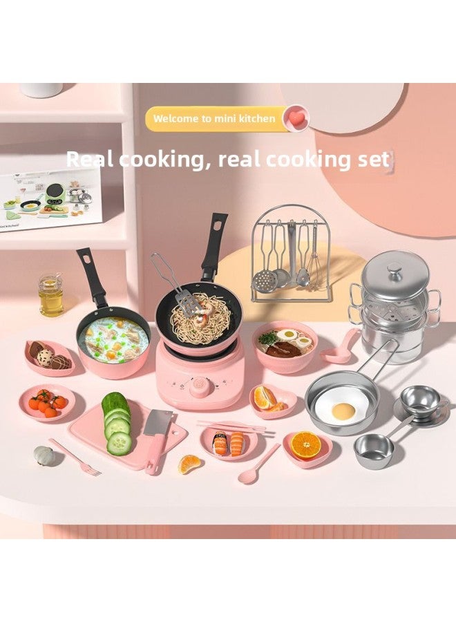 Mini Kitchen Can Be Cooked And Edible Real Cooking Real Small Kitchenware A Set Of Children's Toys A Full Set Of Birthday Gifts-Color:7-【273 Set】 Pink - Image 3