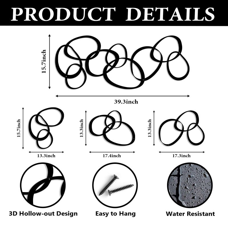 Pigort Metal Abstract Wall Art Black Minimalist DÃ©cor Line Art Wall DÃ©cor, 3D Textured Wall Sculptures, for Living Room Bedroom Bathroom Office Set of 3 - Image 2